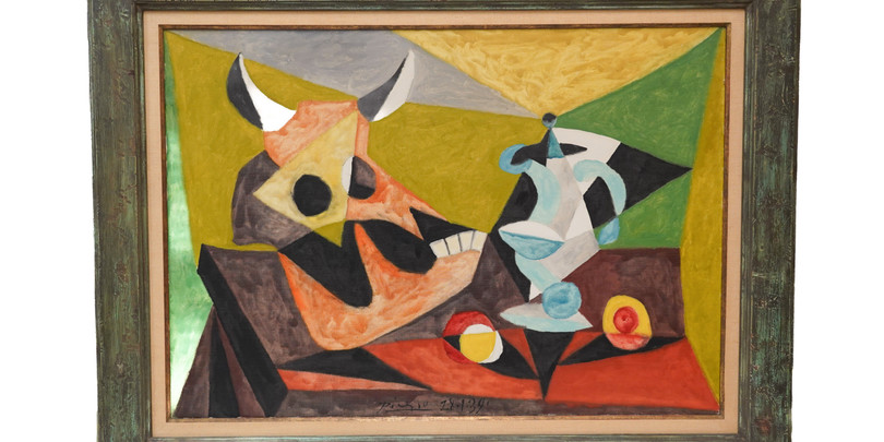 Tête de taureau et broc